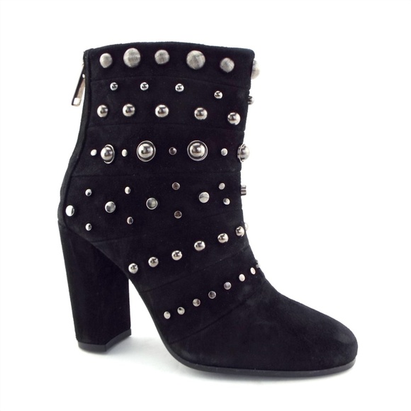 Badgley Mischka Shoes - Unworn BADGLEY MISCHKA Stud Black Suede Leather Block Heel Ankle Boots Booties 6